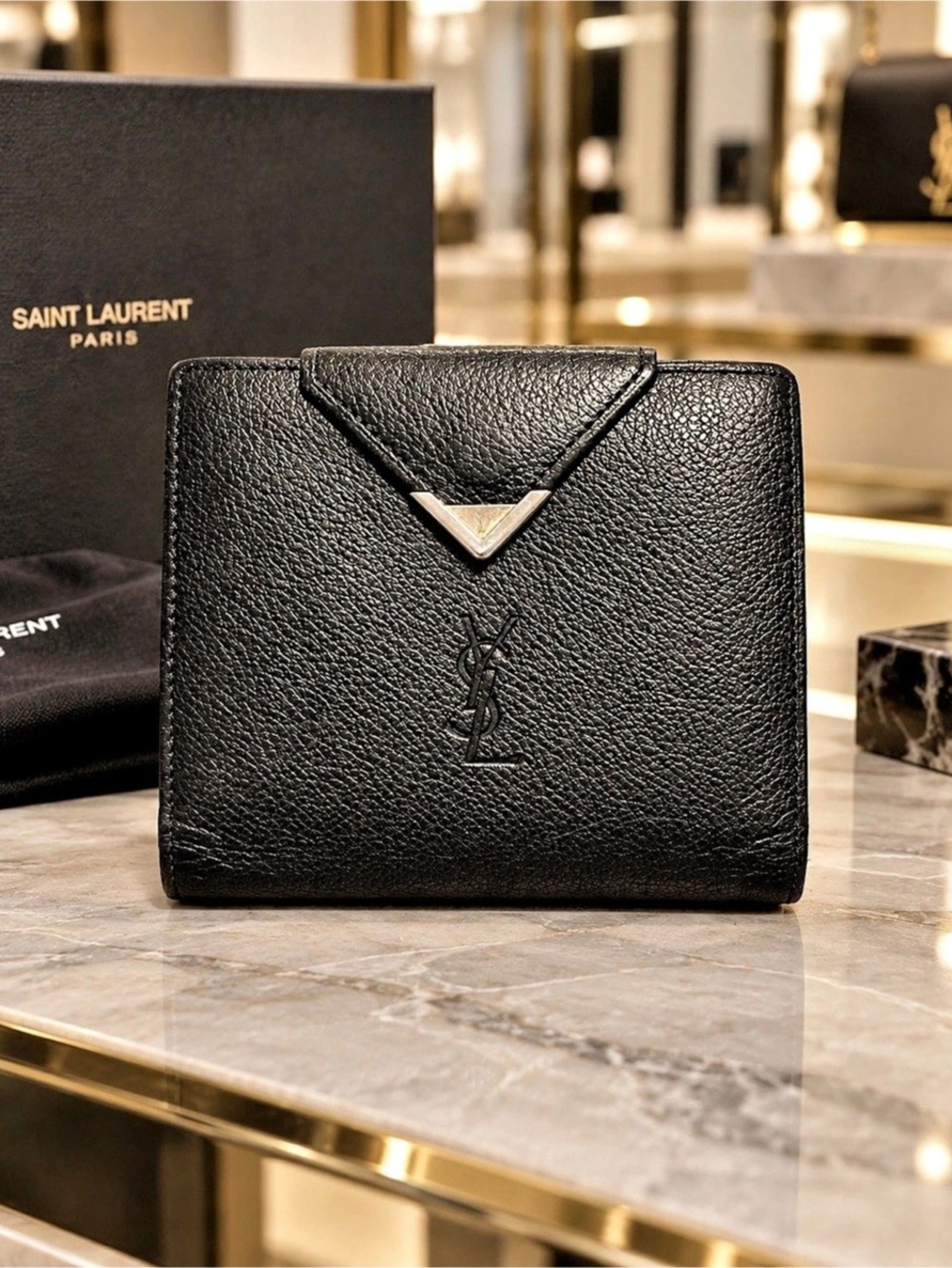 Yves Saint Laurent vintage 1980s black calfskin leather bifold wallet